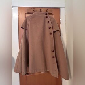 Vintage Peck & Peck Camel Wool Cape Coat – Hooded, Button Front